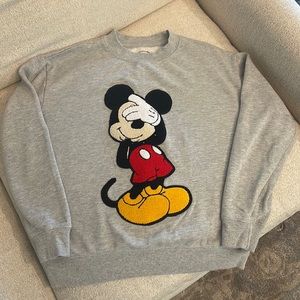 Vintage Disney Grey Mickey Mouse Felt Patch Crew neck Sweatshirt